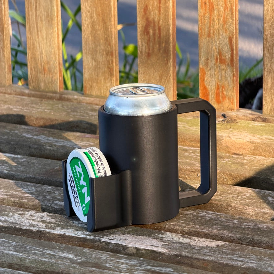 A SmokeySmokey clip-on can holder in use